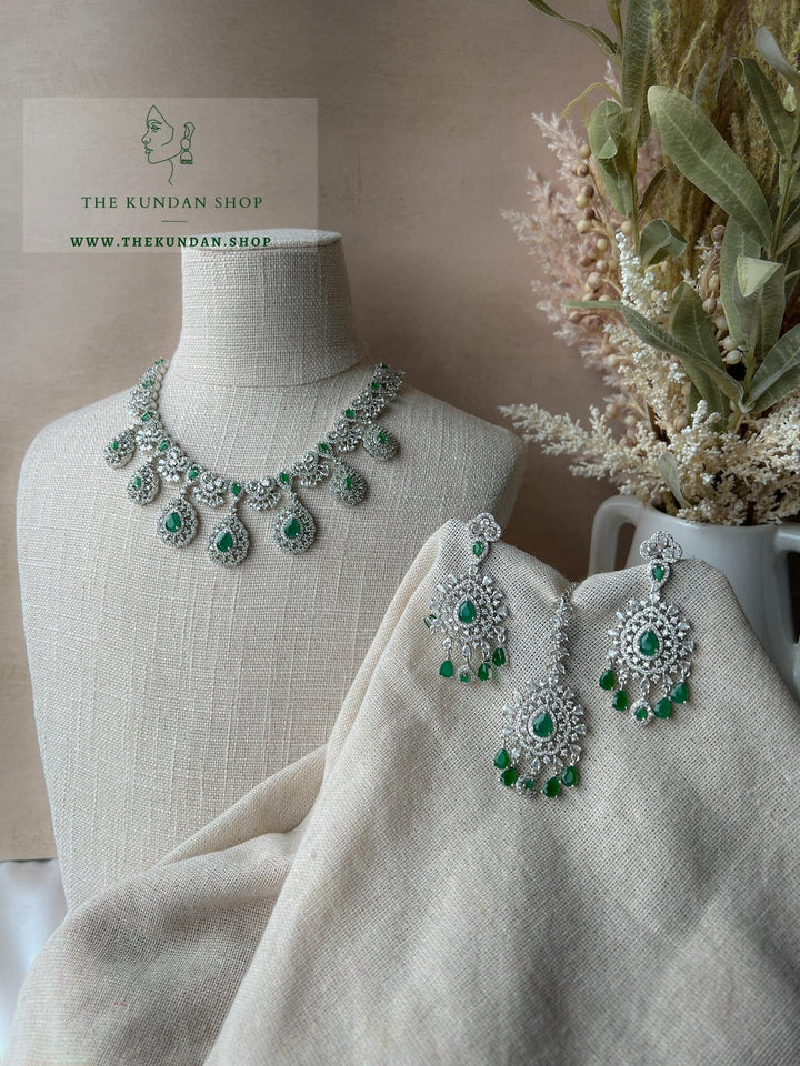 Resilient in Silver & Emerald Necklace Sets THE KUNDAN SHOP 