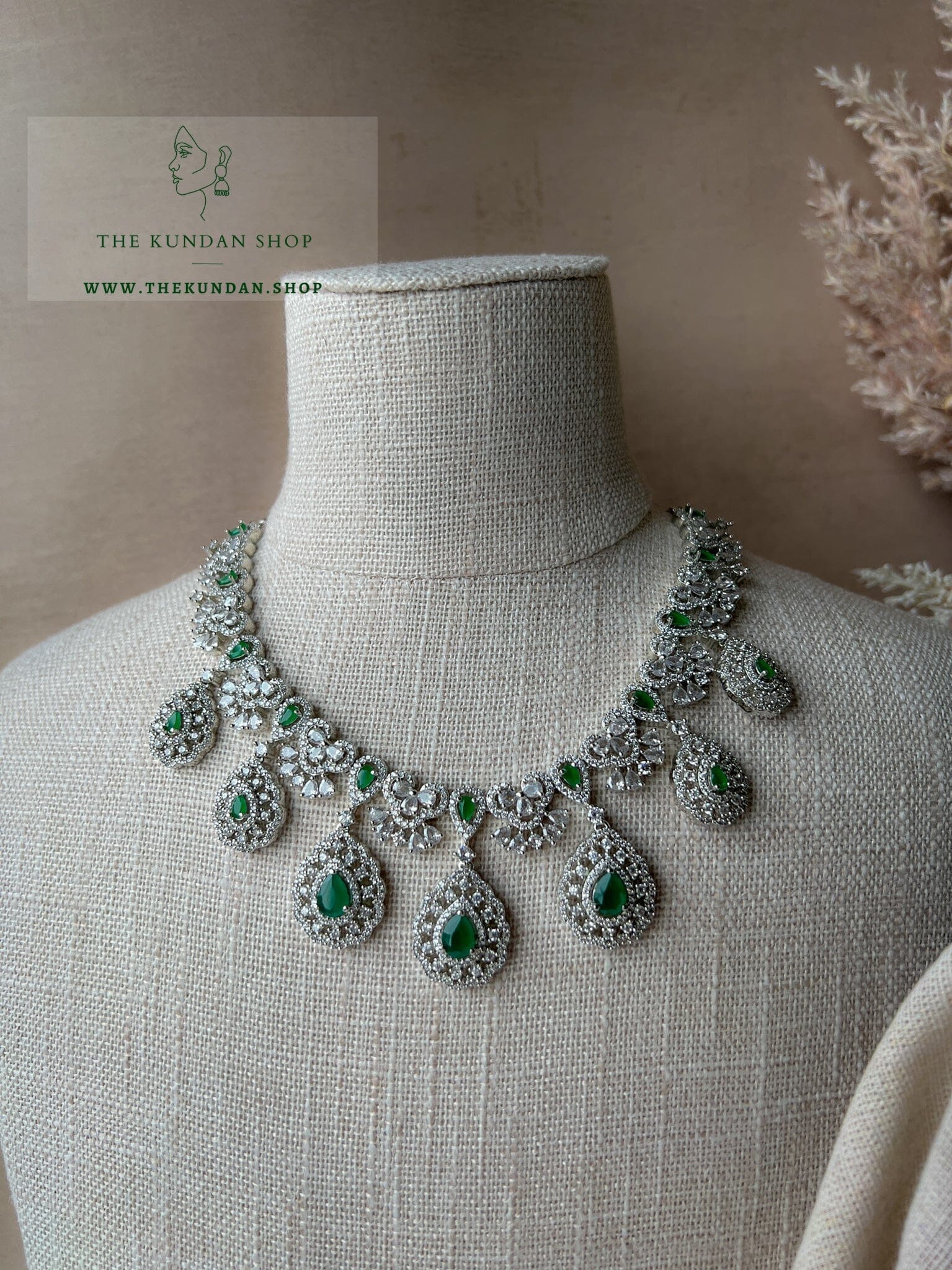 Resilient in Silver & Emerald Necklace Sets THE KUNDAN SHOP 