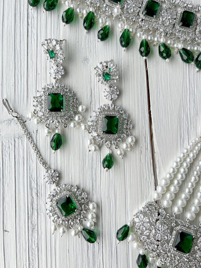 Exquisite in Silver & Emerald Necklace Sets THE KUNDAN SHOP 