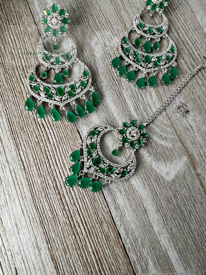 A Princess in Emerald Earrings + Tikka THE KUNDAN SHOP 