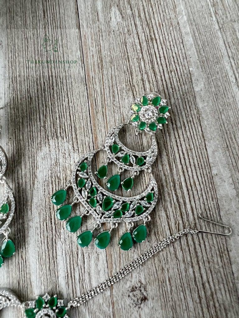 A Princess in Emerald Earrings + Tikka THE KUNDAN SHOP 
