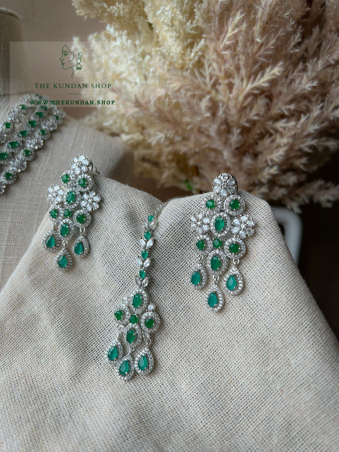 React in Silver & Emerald Necklace Sets THE KUNDAN SHOP 