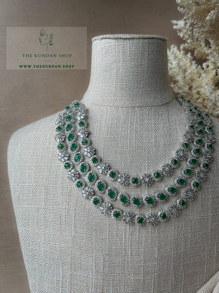 React in Silver & Emerald Necklace Sets THE KUNDAN SHOP 