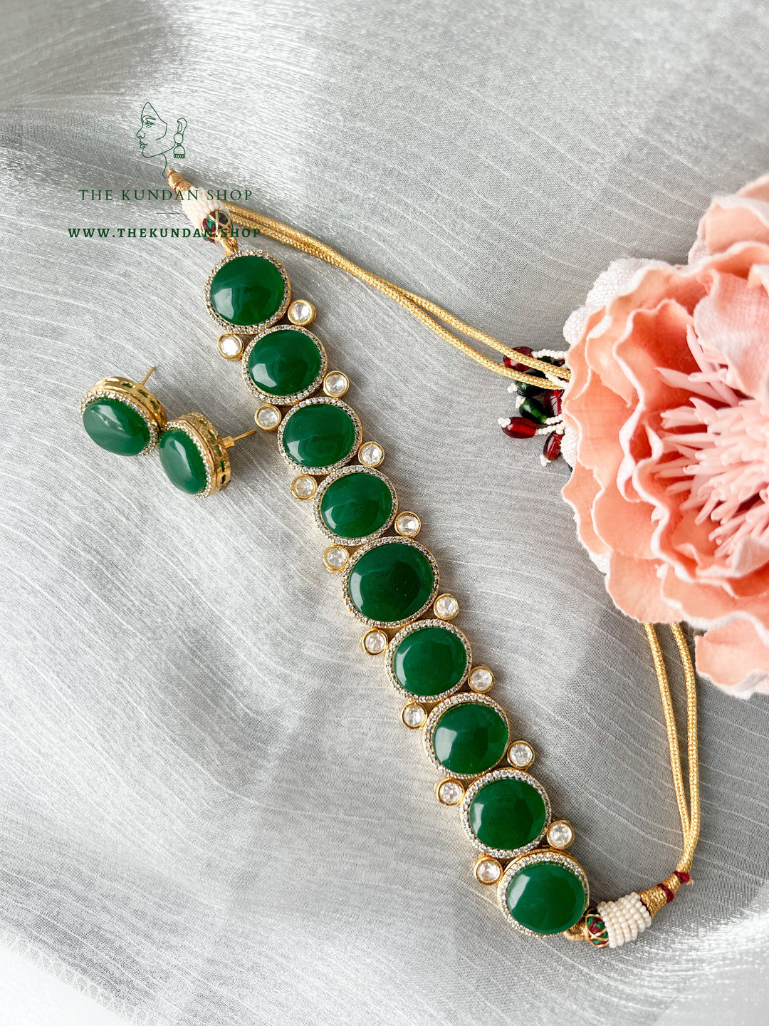 Simple Night in Emerald Necklace Sets THE KUNDAN SHOP 