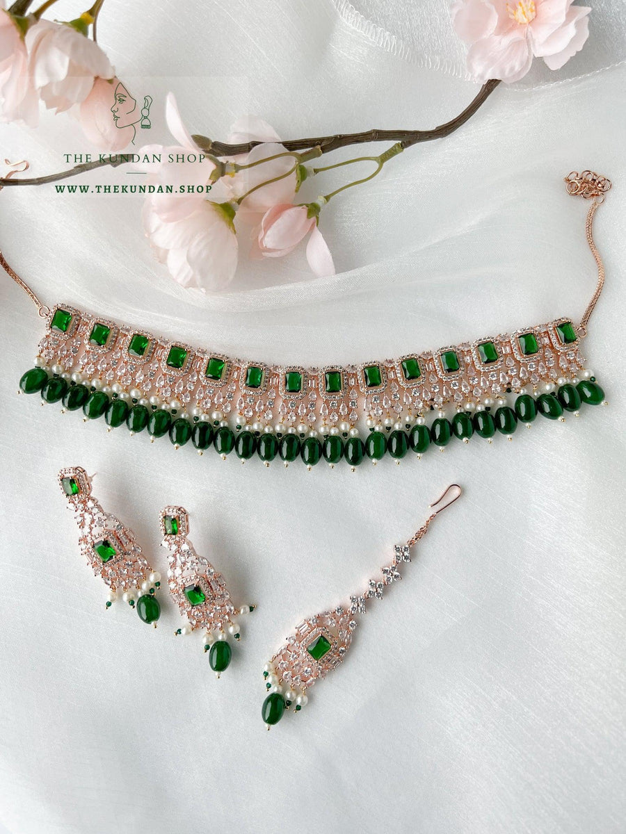 Wholesome in Rose Gold & Emerald Green Necklace Sets THE KUNDAN SHOP 