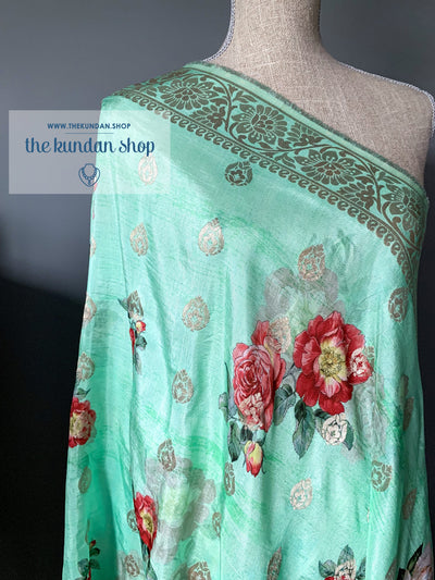 Banarsi Floral - Green, Dupatta - THE KUNDAN SHOP