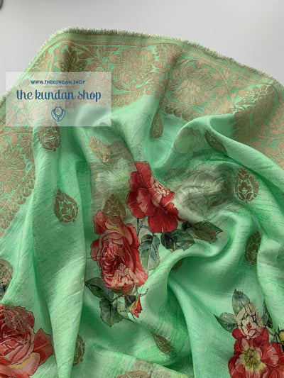 Banarsi Floral - Green, Dupatta - THE KUNDAN SHOP