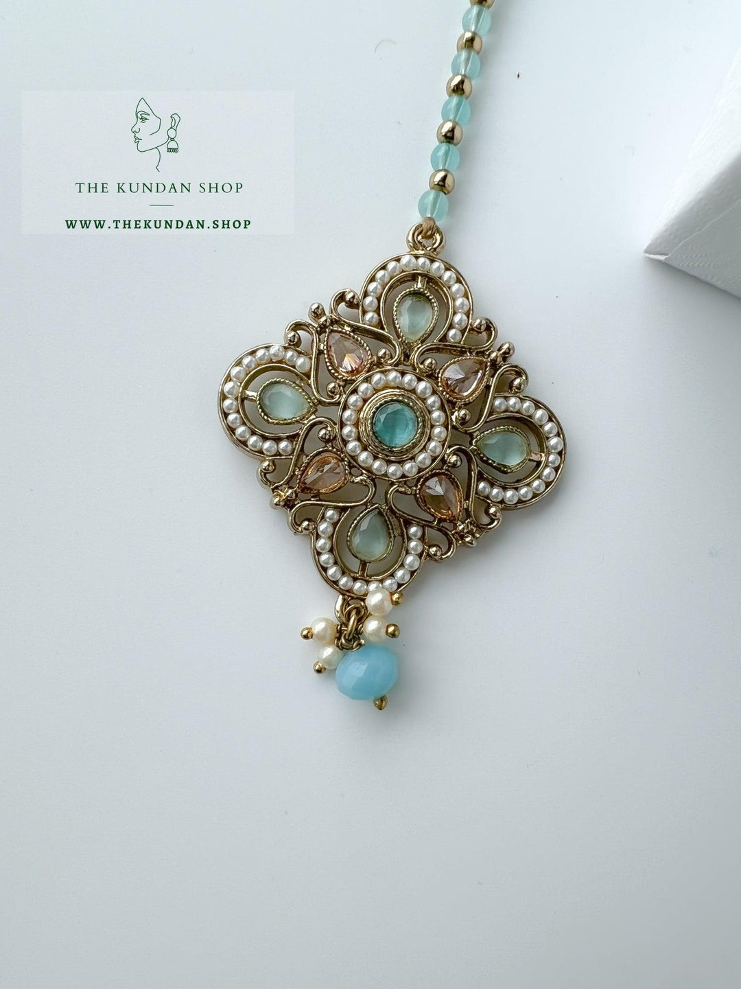 Artful in Feroza Blue Earrings + Tikka THE KUNDAN SHOP 