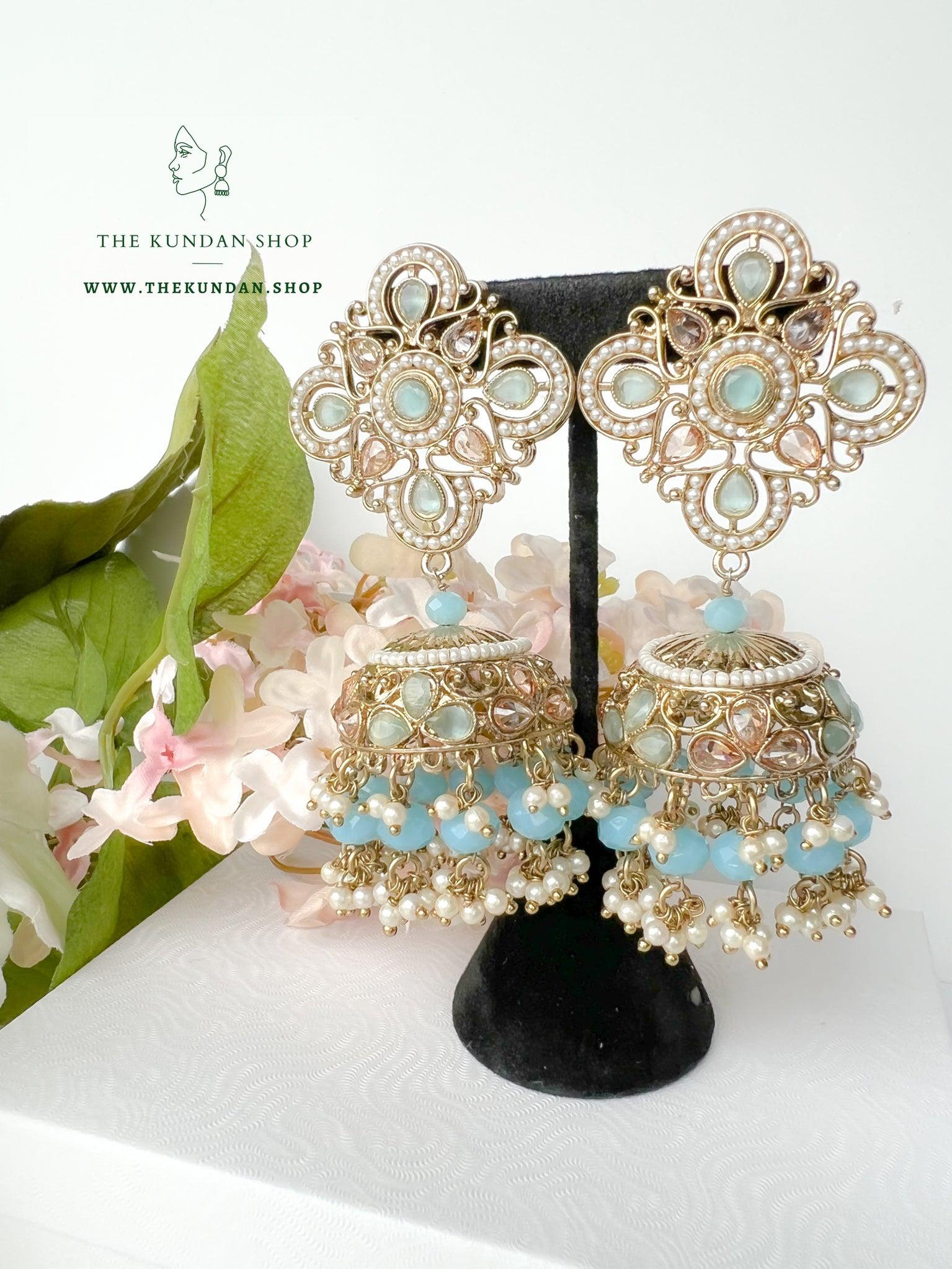 Artful in Feroza Blue Earrings + Tikka THE KUNDAN SHOP 