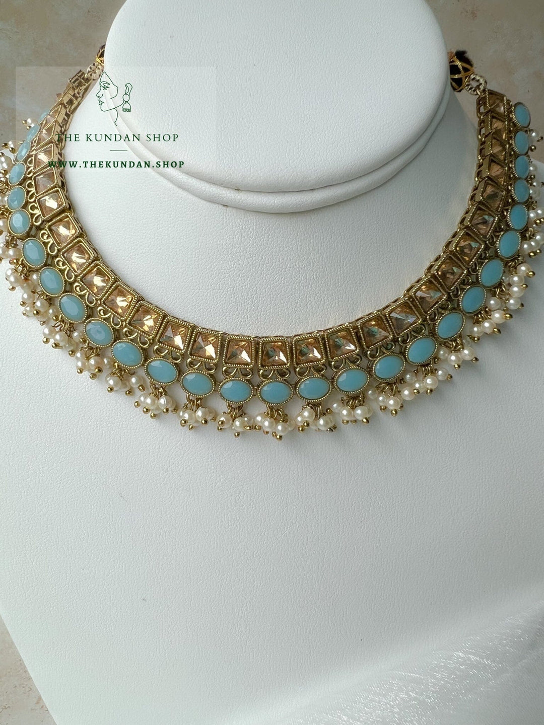 Illusive Polki in Feroza Blue Necklace Sets THE KUNDAN SHOP 