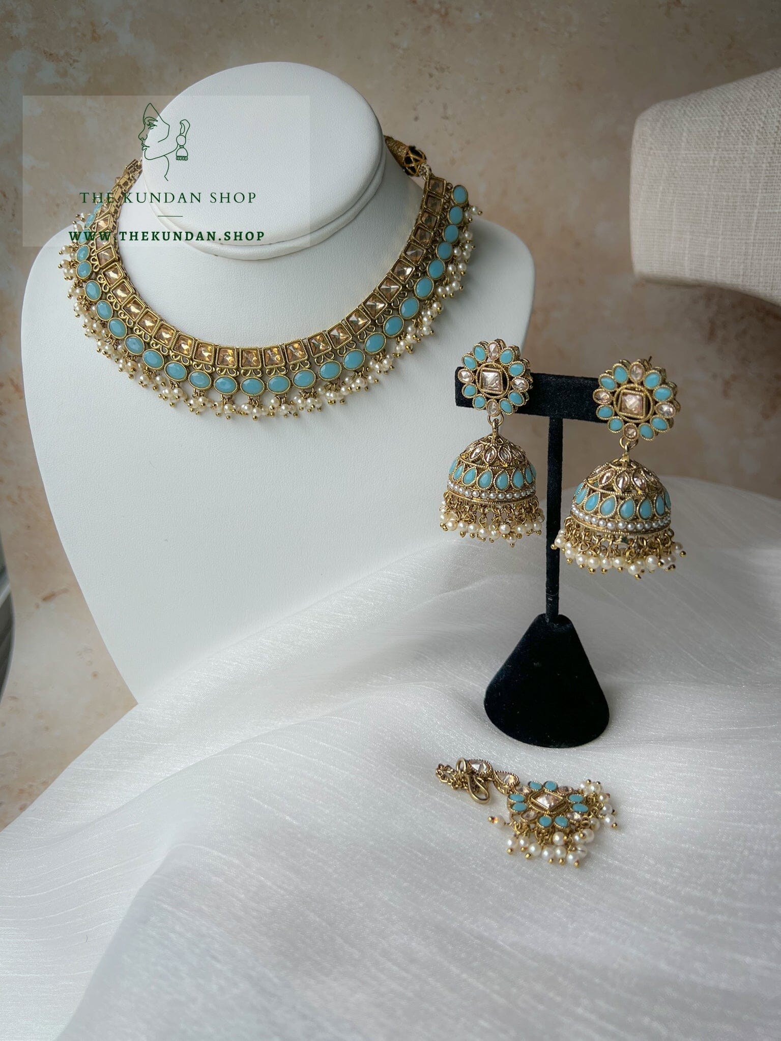 Illusive Polki in Feroza Blue Necklace Sets THE KUNDAN SHOP 