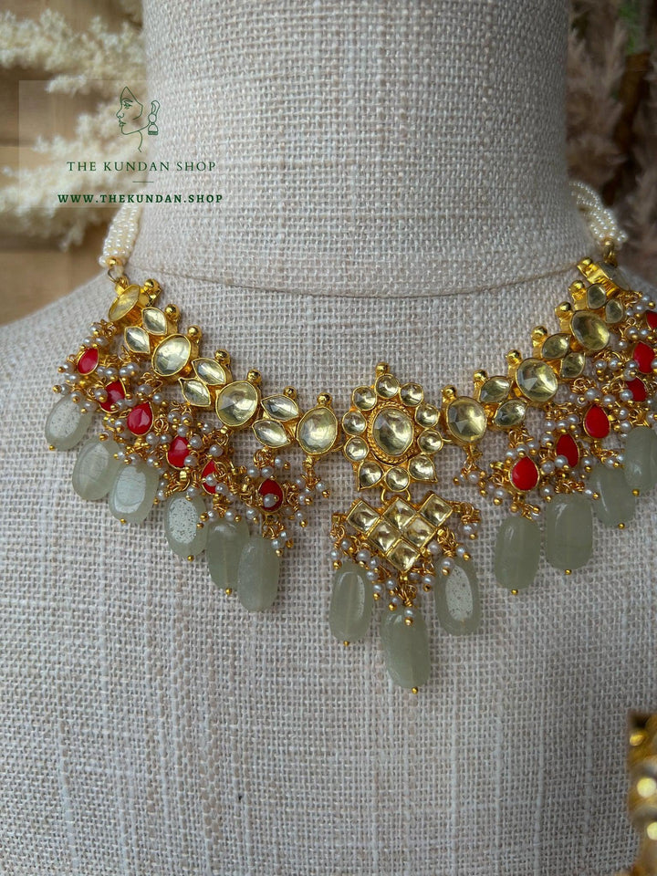 Floral Kundan in Coral & Mint Necklace Sets THE KUNDAN SHOP 