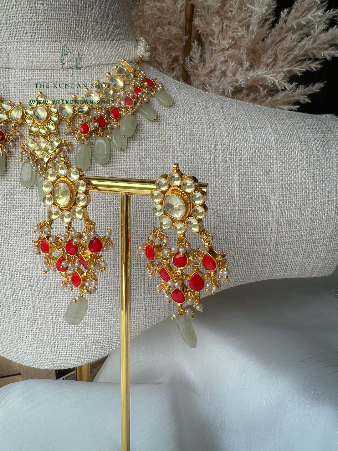 Floral Kundan in Coral & Mint Necklace Sets THE KUNDAN SHOP 