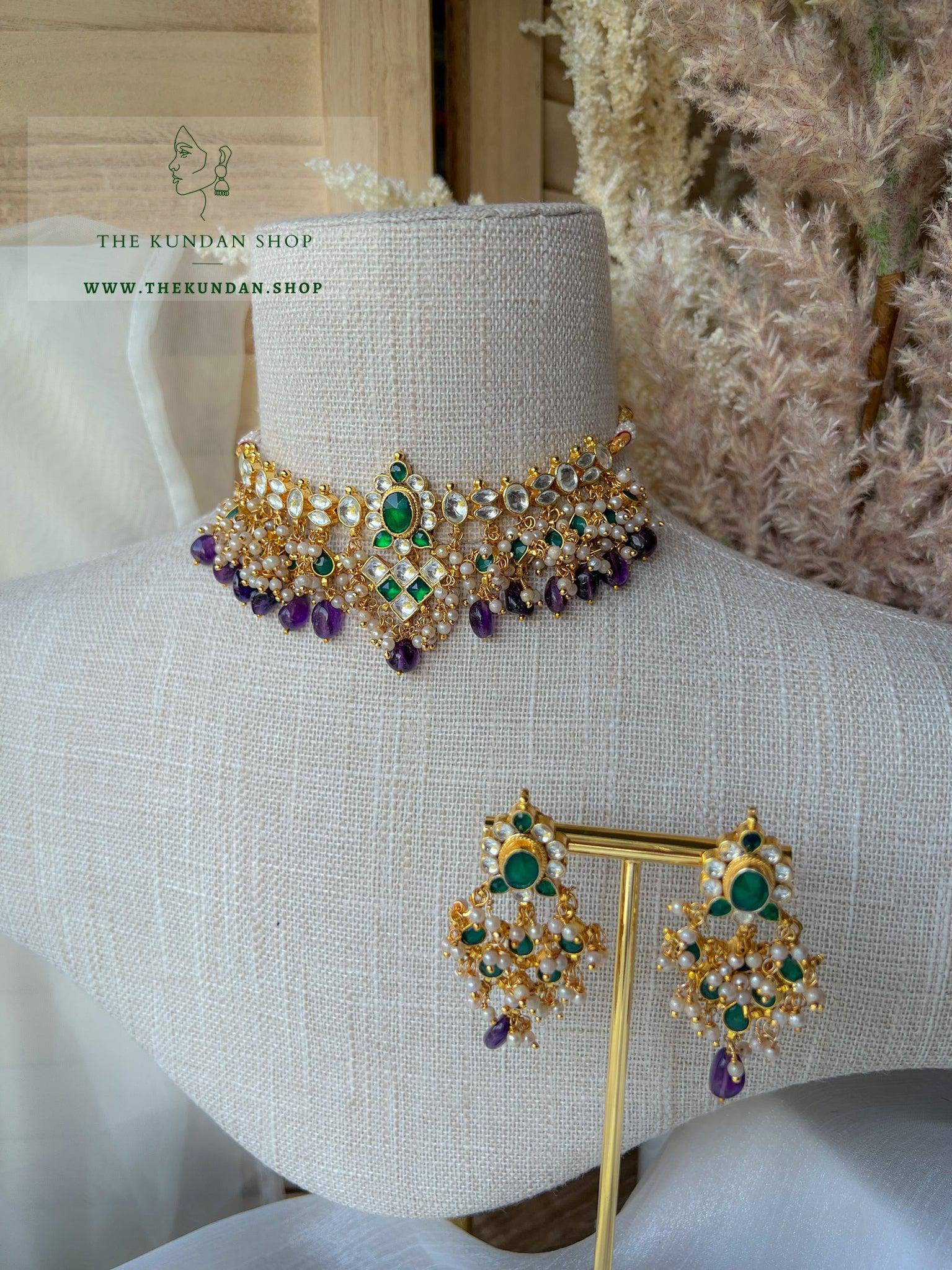 Conquest in Purple & Emerald Necklace Sets THE KUNDAN SHOP 