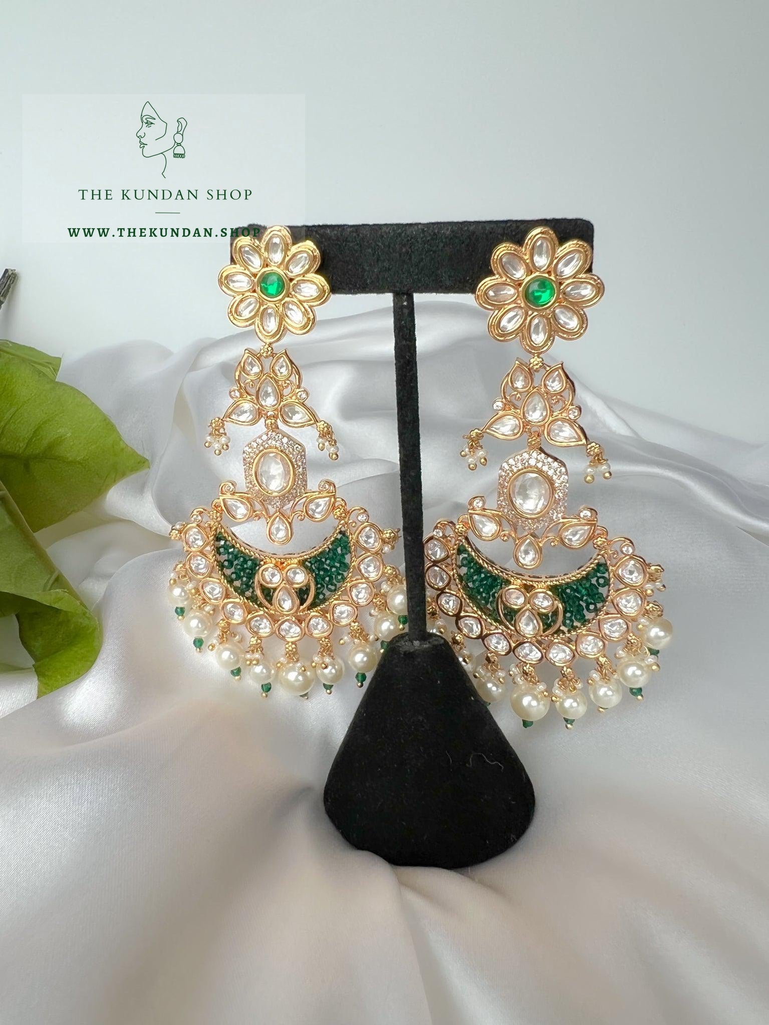 Enthrone in Kundan Earrings THE KUNDAN SHOP Green 