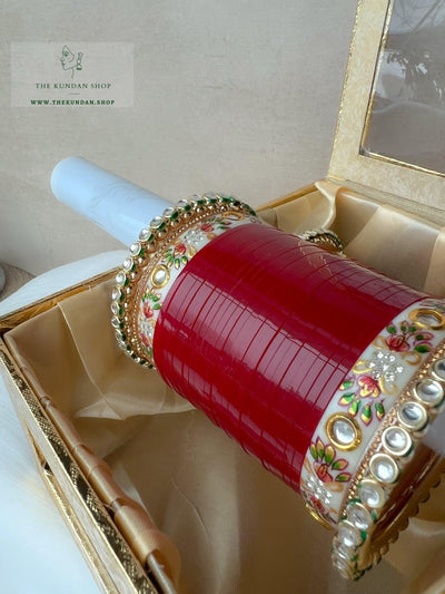 Superior Kundan Chooda in Cherry Red Bangles THE KUNDAN SHOP 