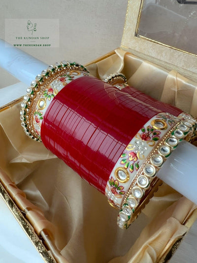 Superior Kundan Chooda in Cherry Red Bangles THE KUNDAN SHOP 