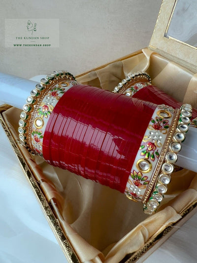 Superior Kundan Chooda in Cherry Red Bangles THE KUNDAN SHOP 