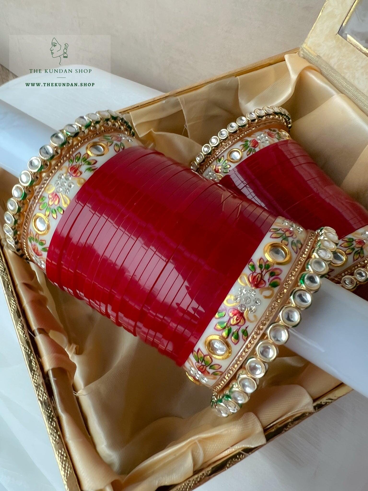 Superior Kundan Chooda in Cherry Red Bangles THE KUNDAN SHOP 