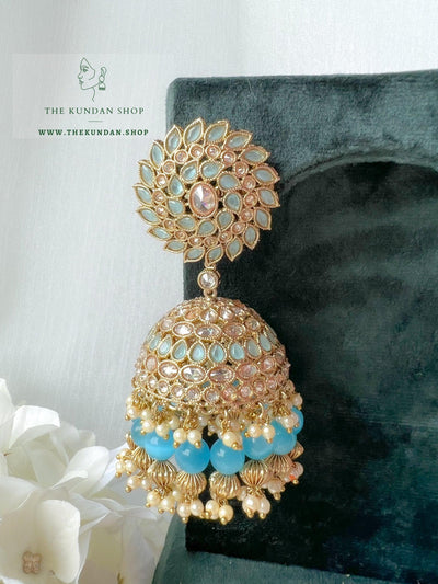 Perfect Match Jhumkis Earrings THE KUNDAN SHOP Sky Blue 