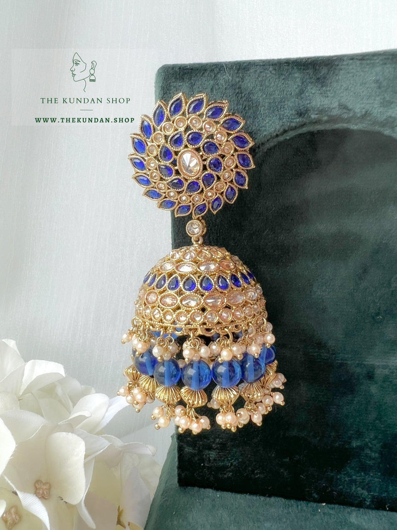 Perfect Match Jhumkis Earrings THE KUNDAN SHOP Blue 