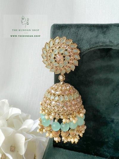 Perfect Match Jhumkis Earrings THE KUNDAN SHOP Mint 