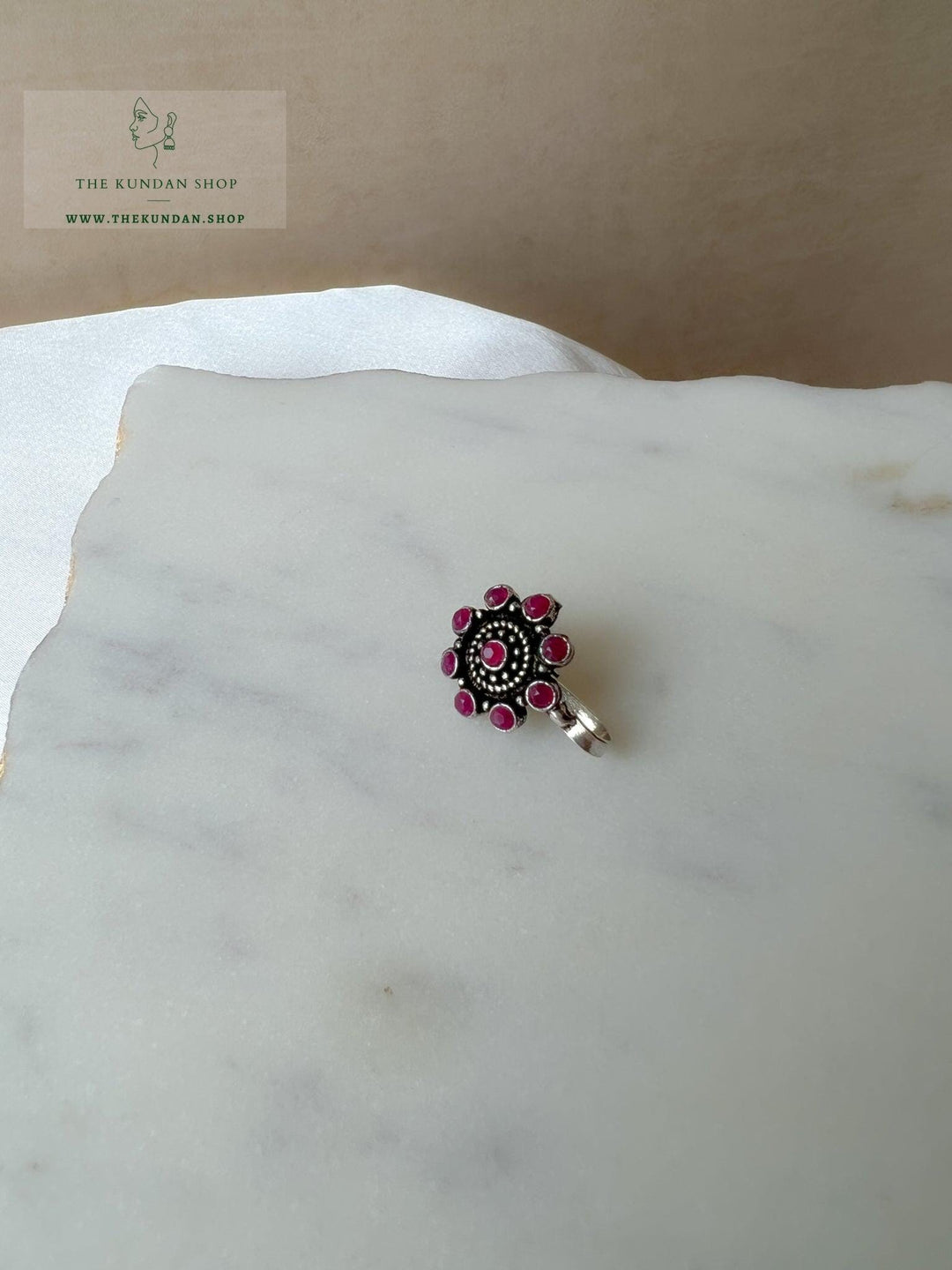 Oxidized Nose Pin - Floral Naath THE KUNDAN SHOP Pink 