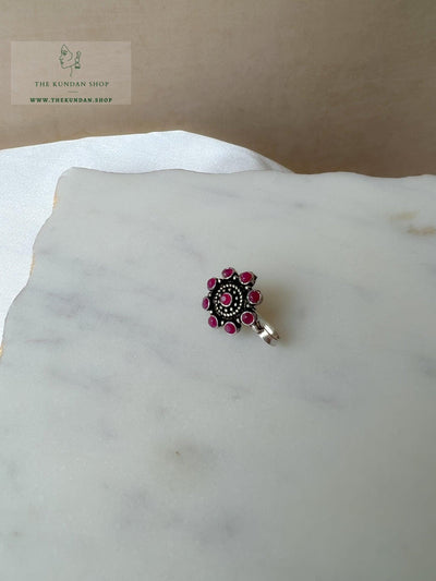 Oxidized Nose Pin - Floral Naath THE KUNDAN SHOP Pink 