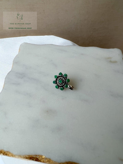 Oxidized Nose Pin - Floral Naath THE KUNDAN SHOP Green 