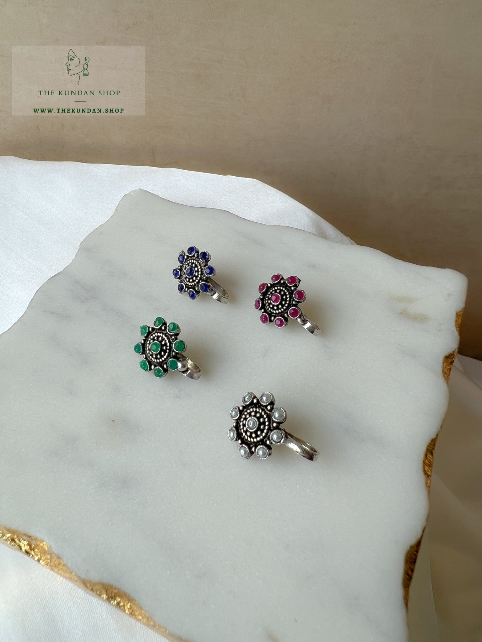 Oxidized Nose Pin - Floral Naath THE KUNDAN SHOP 