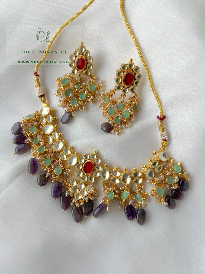 Floral Kundan in Purple Necklace Sets THE KUNDAN SHOP 