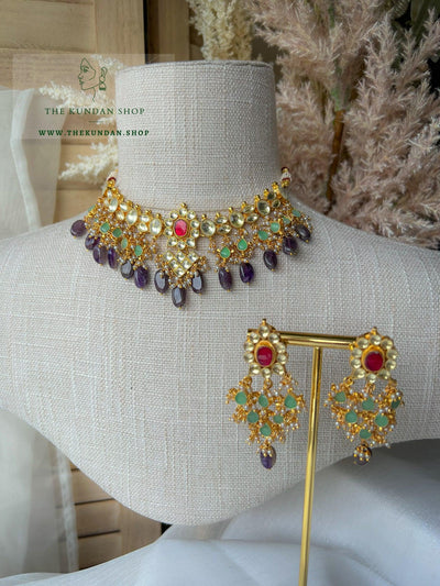Floral Kundan in Purple Necklace Sets THE KUNDAN SHOP 