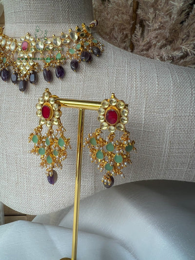 Floral Kundan in Purple Necklace Sets THE KUNDAN SHOP 