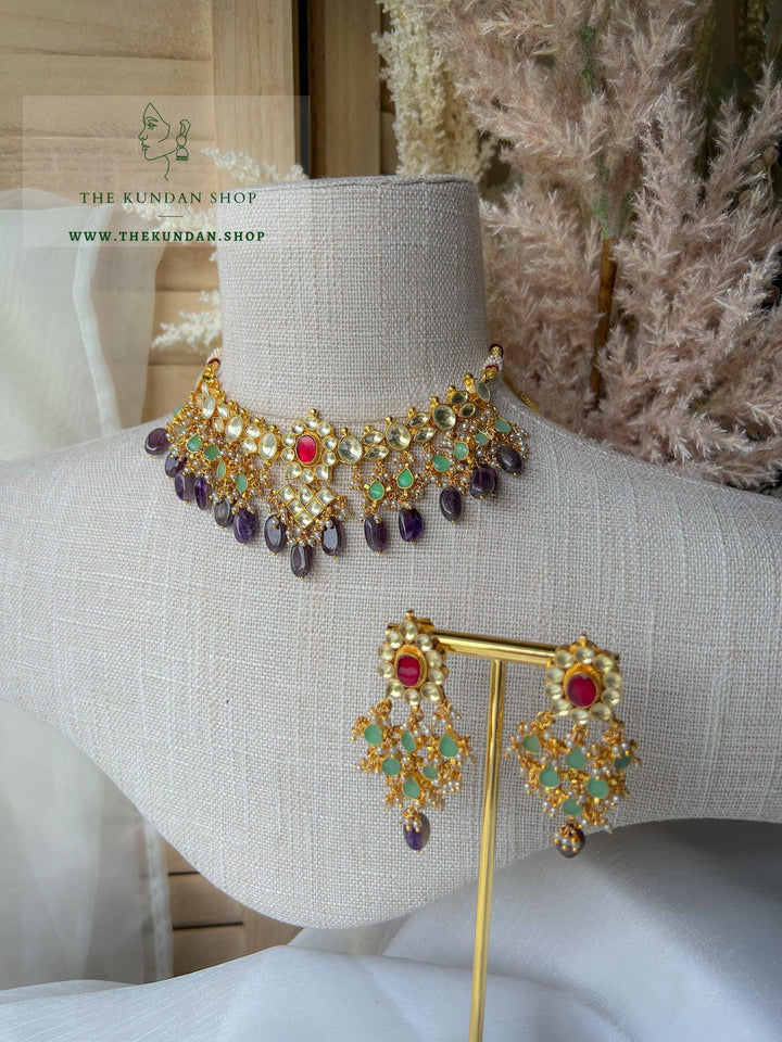 Floral Kundan in Purple Necklace Sets THE KUNDAN SHOP 