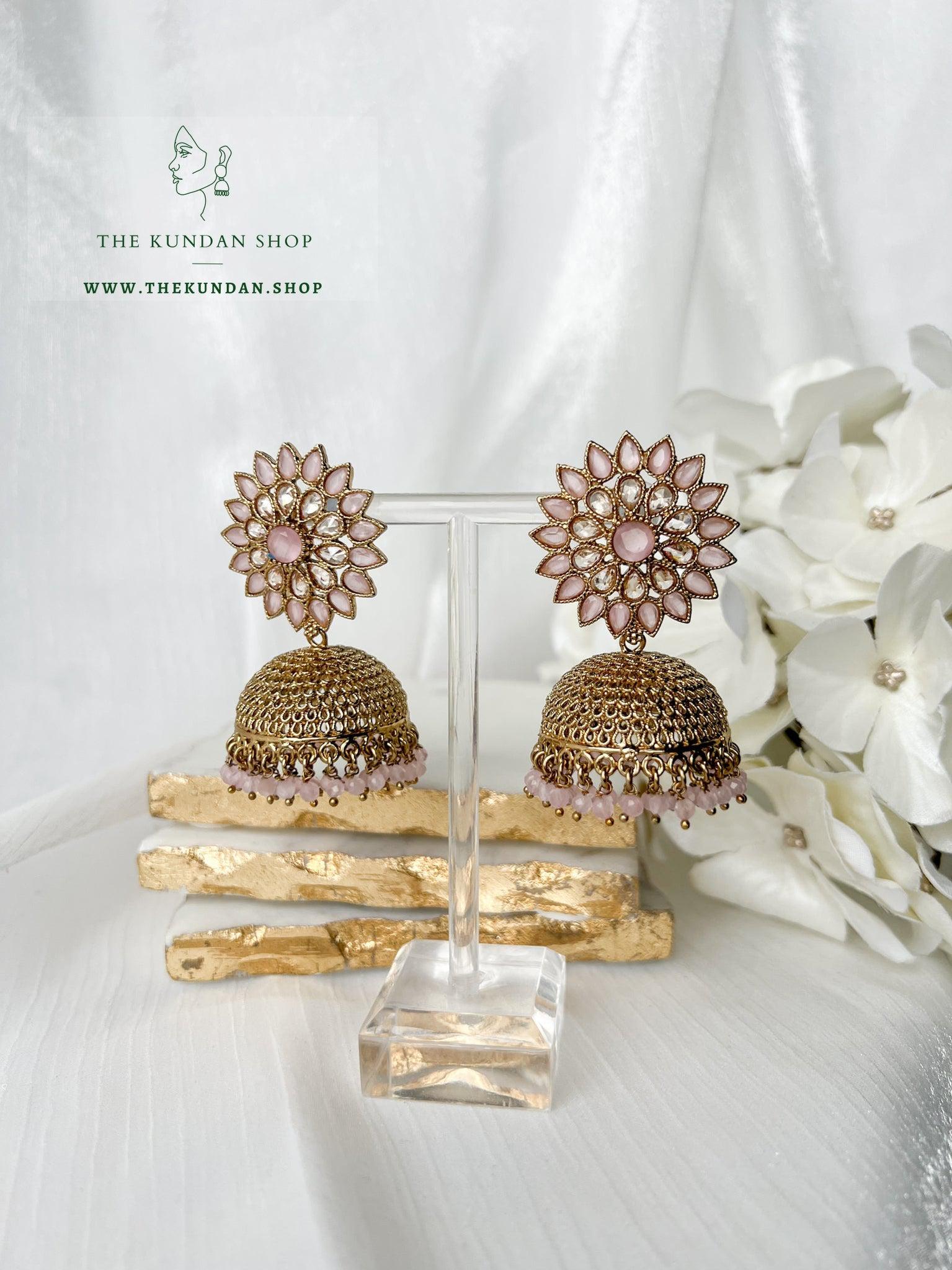 Floral Jhumkis Earrings THE KUNDAN SHOP Pastel Pink 