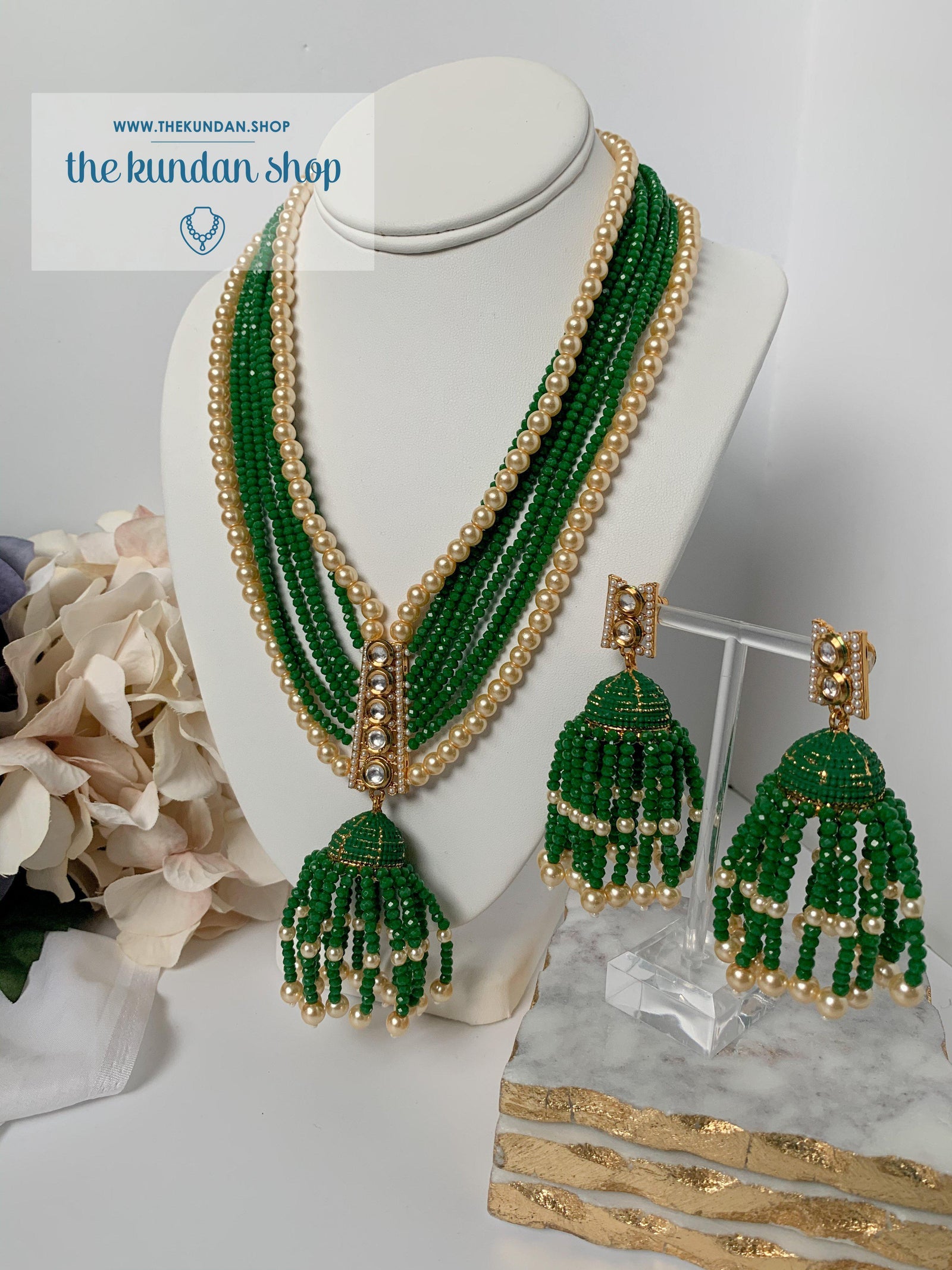 Tassel Dreams - Forest Green Necklace Sets THE KUNDAN SHOP 