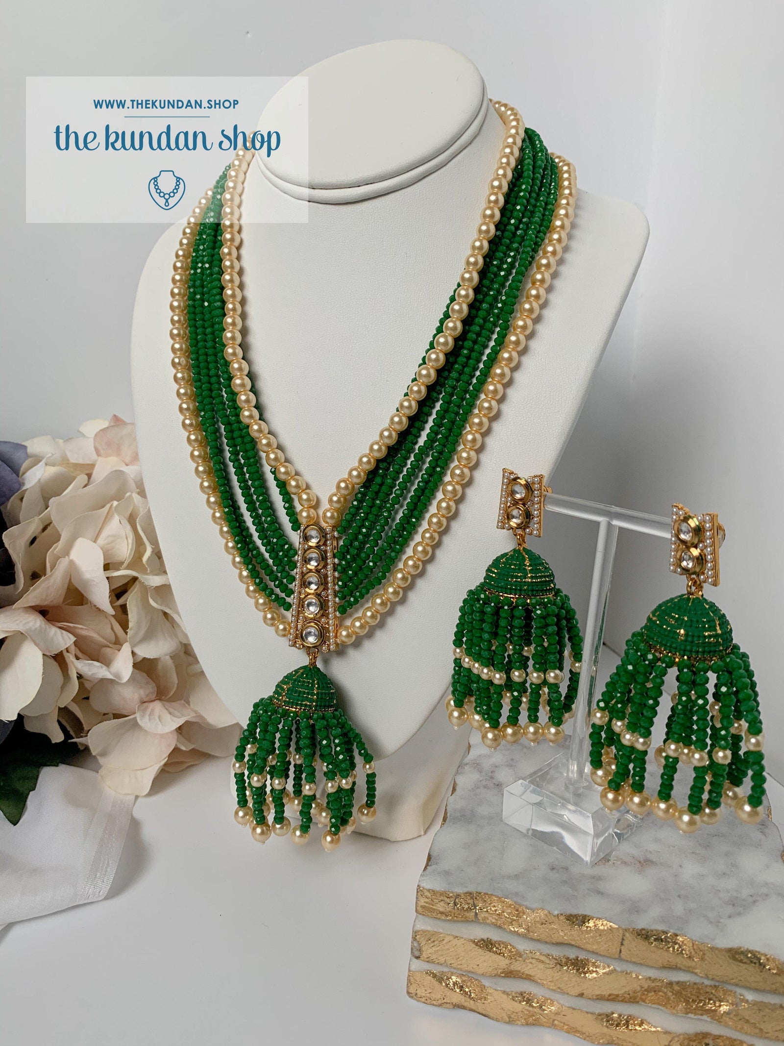 Tassel Dreams - Forest Green Necklace Sets THE KUNDAN SHOP 