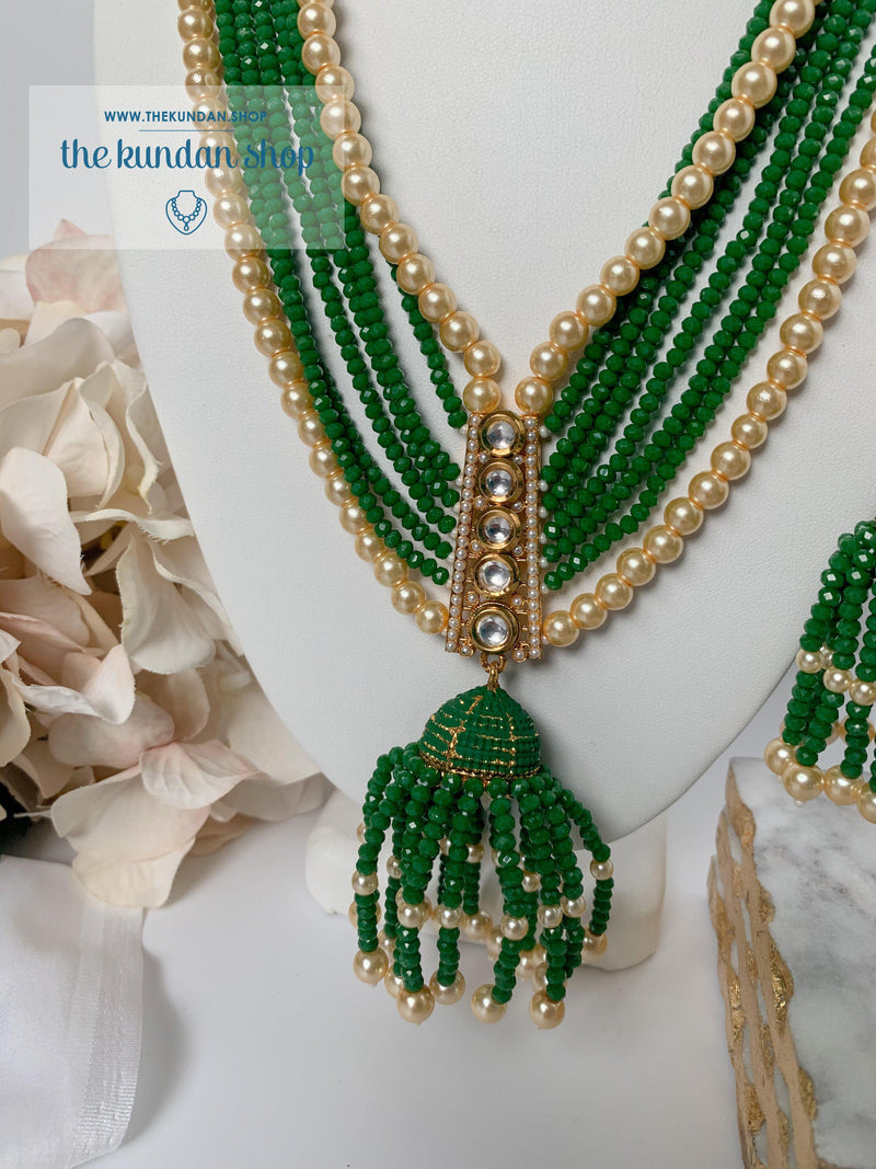 Tassel Dreams - Forest Green Necklace Sets THE KUNDAN SHOP 