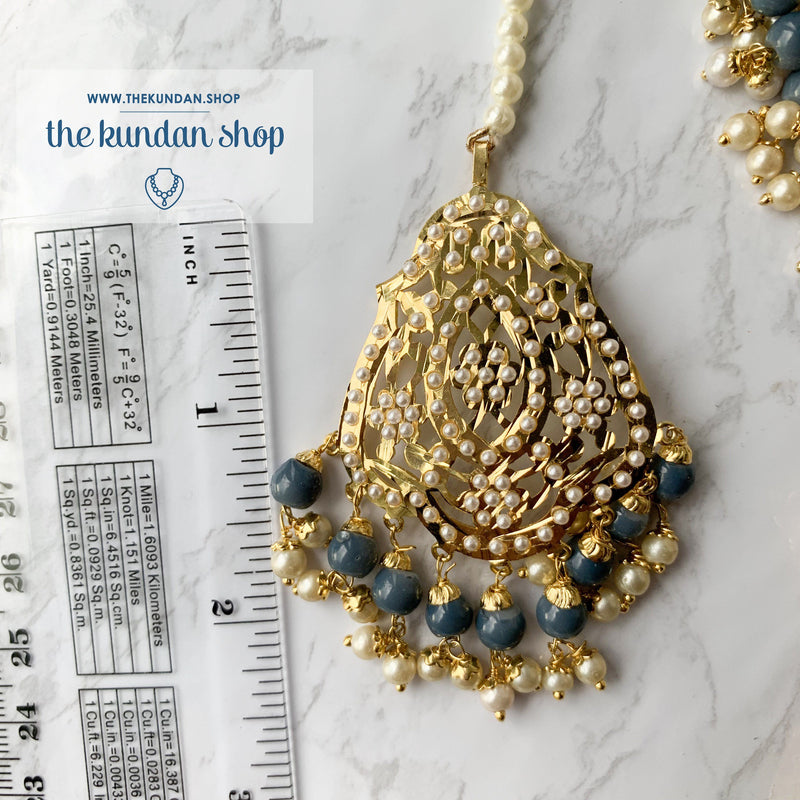 Gleaming in Pearls - Grey Jadau Set, Necklace Sets - THE KUNDAN SHOP