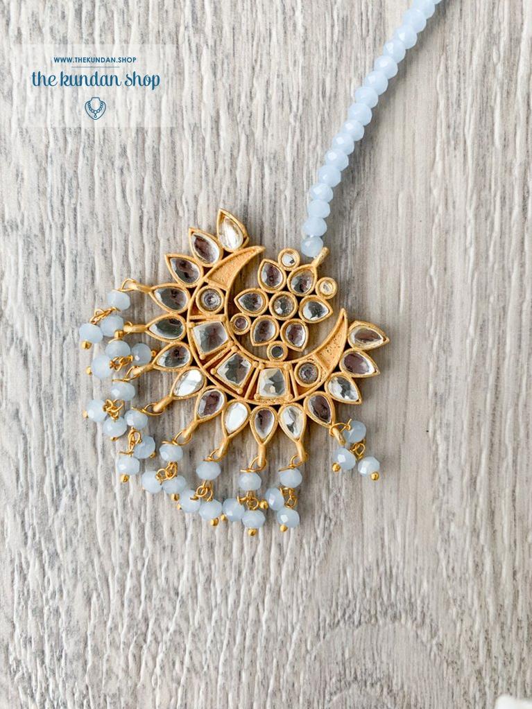 Stars of Pastel Blue Earrings + Tikka THE KUNDAN SHOP 