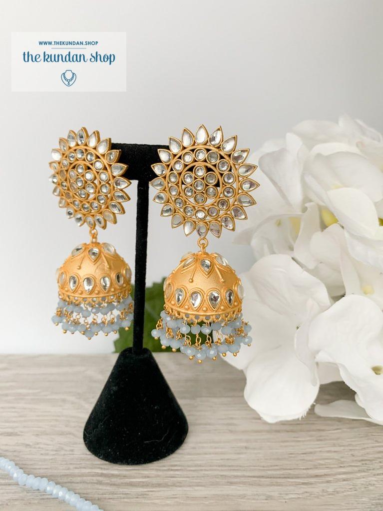 Stars of Pastel Blue Earrings + Tikka THE KUNDAN SHOP 