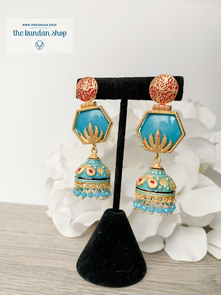 The Lotus in Pastel Earrings THE KUNDAN SHOP Sky Blue 