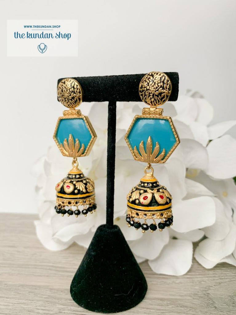 The Lotus in Pastel Earrings THE KUNDAN SHOP Blue & Black 