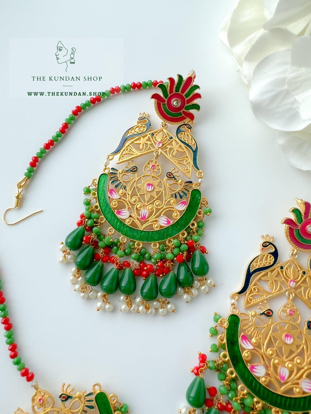 Serene Moorni in Green Earrings + Tikka THE KUNDAN SHOP 