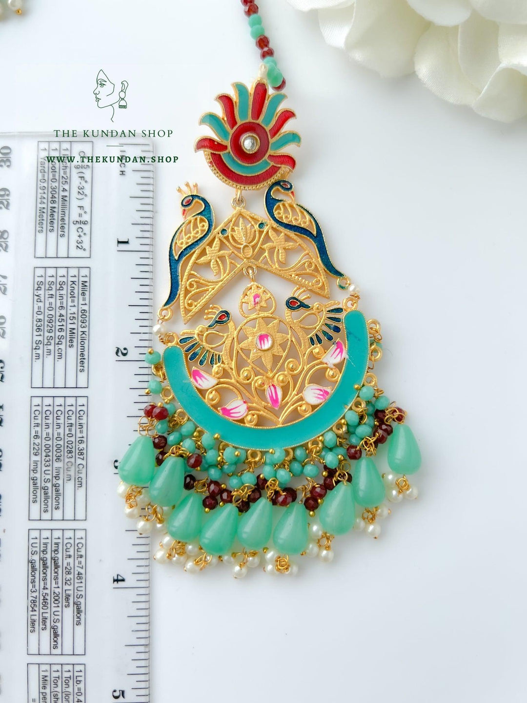 Serene Moorni in Mint Earrings + Tikka THE KUNDAN SHOP 