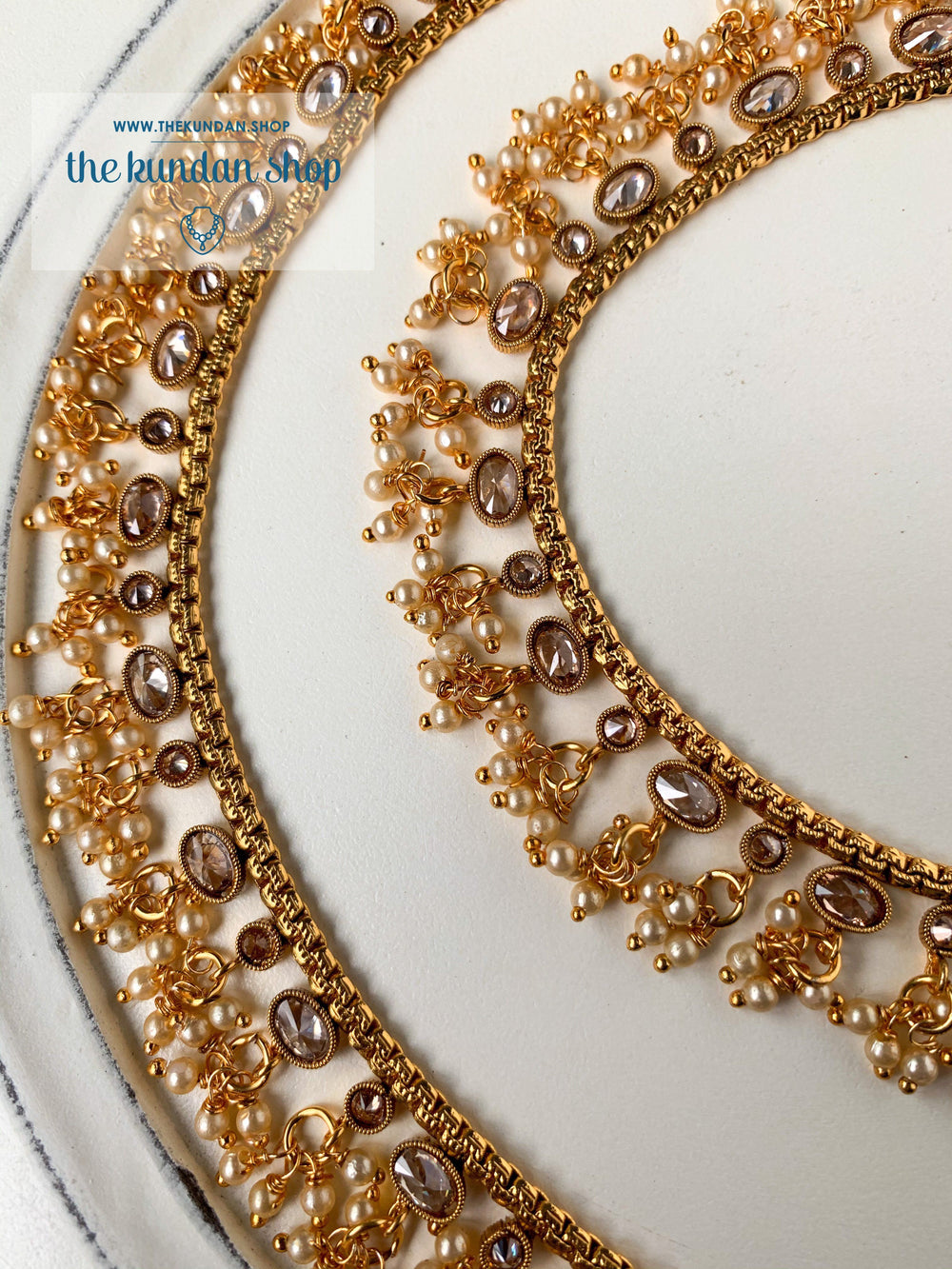Shining Through in Bright Gold - Polki Anklets Anklets THE KUNDAN SHOP 