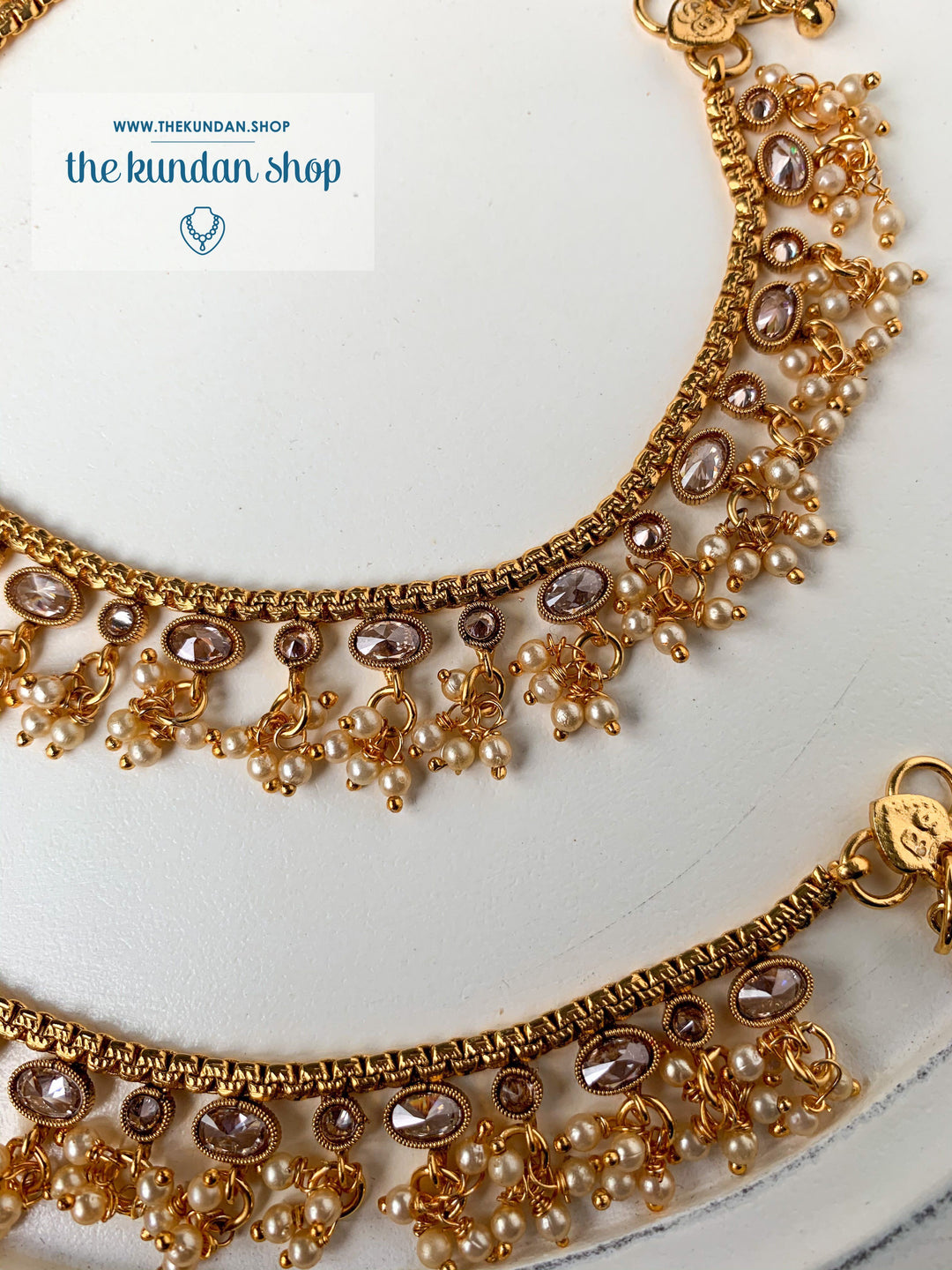 Shining Through in Bright Gold - Polki Anklets Anklets THE KUNDAN SHOP 