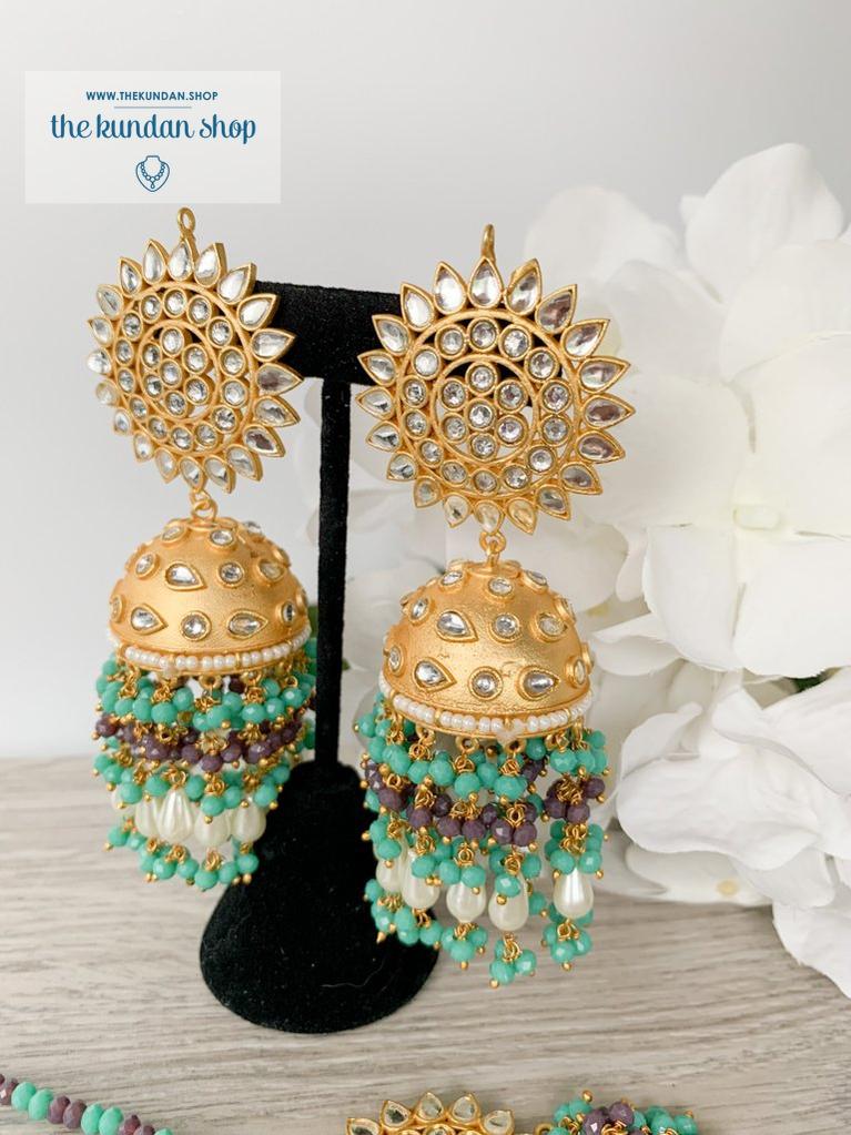 Stars of Teal Earrings + Tikka THE KUNDAN SHOP 