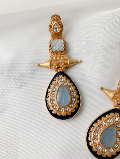 Embossed Tear Drop Earrings THE KUNDAN SHOP Black & Grey 