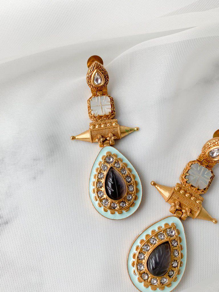 Embossed Tear Drop Earrings THE KUNDAN SHOP 